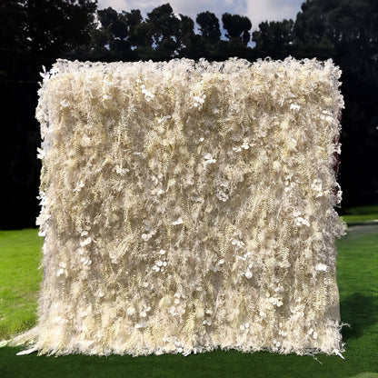 Cream White Misty Smog Pampas Flower Wall For Wedding Arrangement Event Decor-ubackdrop
