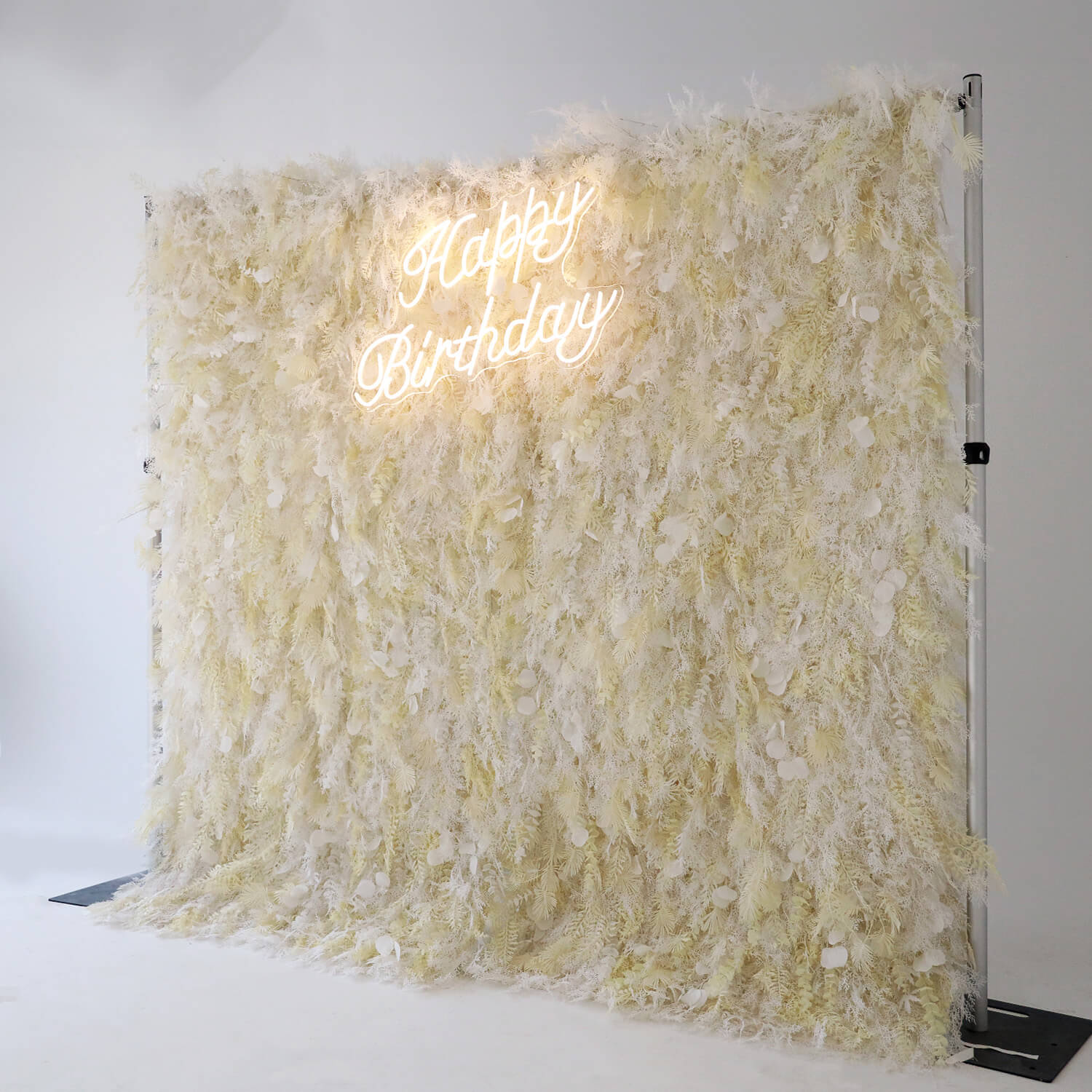 Cream White Misty Smog Pampas Flower Wall For Wedding Arrangement Event Decor-ubackdrop