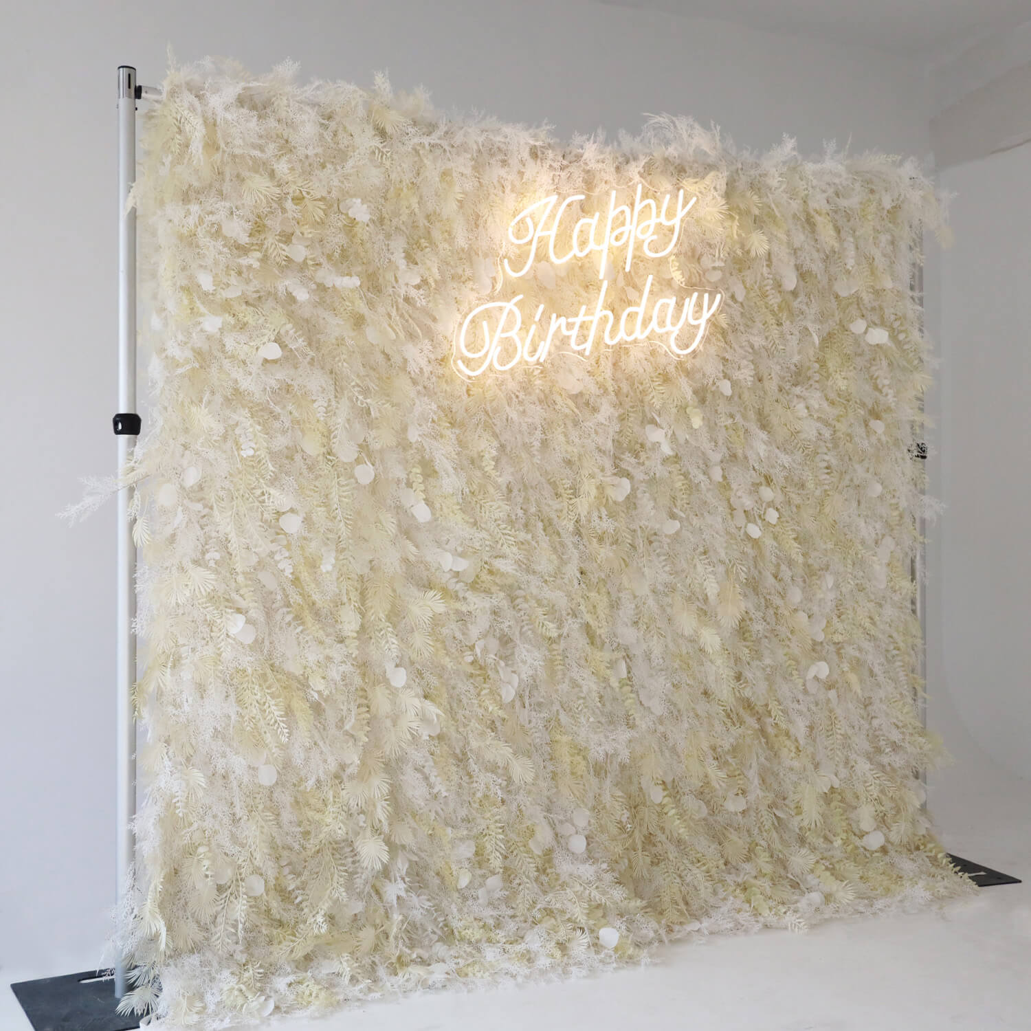 Cream White Misty Smog Pampas Flower Wall For Wedding Arrangement Event Decor-ubackdrop