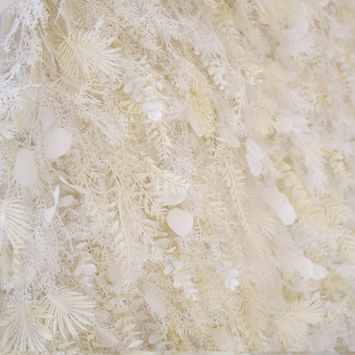 Cream White Misty Smog Pampas Flower Wall For Wedding Arrangement Event Decor-ubackdrop