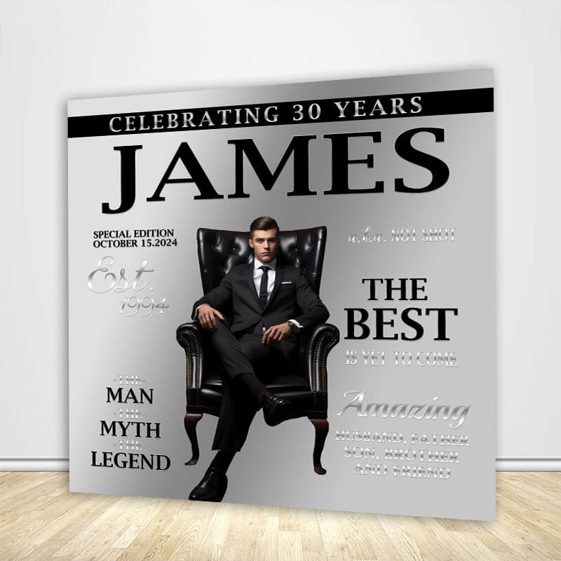 Custom 30th Backdrop with Photo Magazine Cover Men 60th 50th 40th Birthday Banner