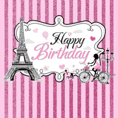 Eiffel Tower Paris Sweet Pink Stripes Girl Birthday Party Backdrop-ubackdrop