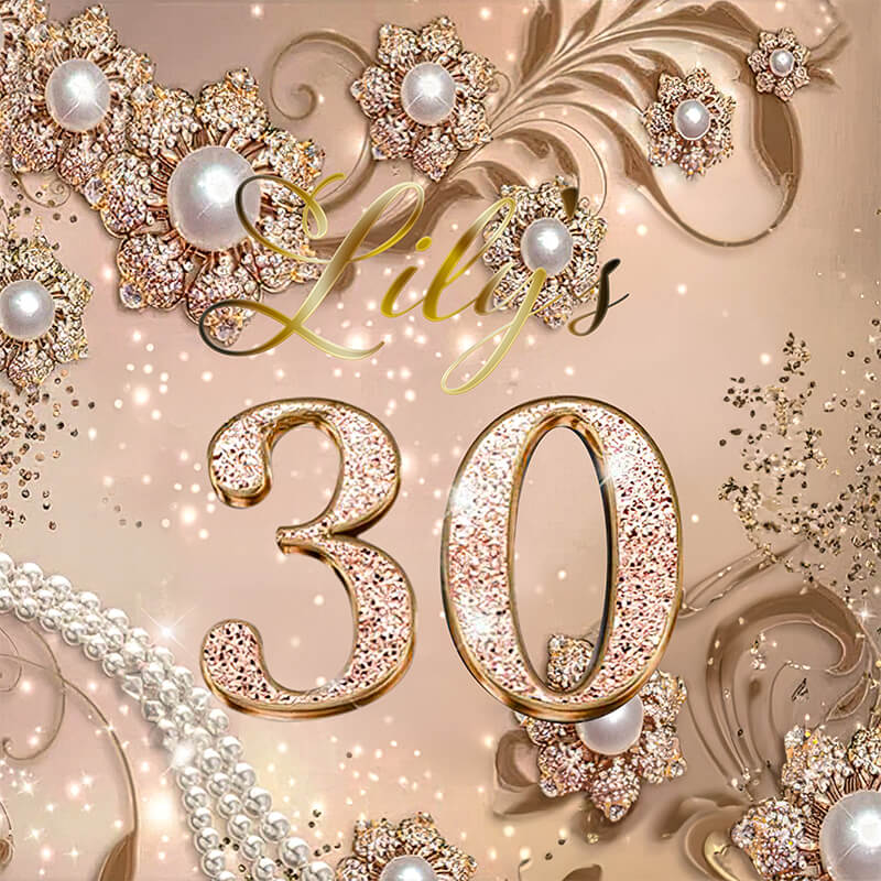 Elegant Champagne Gold Pearl 30th Birthday Party Backdrop Decoration-ubackdrop
