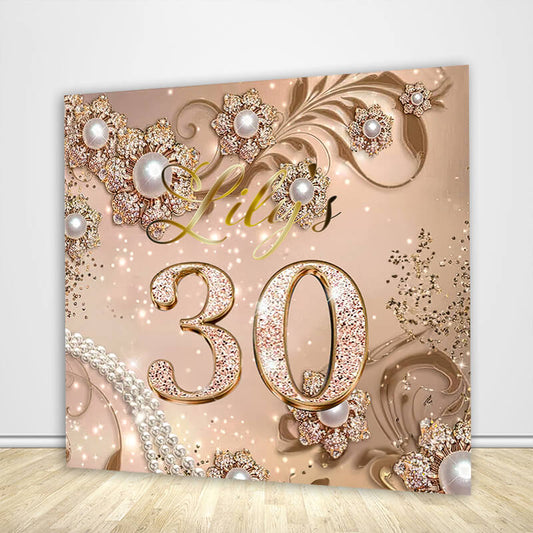 Elegant Champagne Gold Pearl 30th Birthday Party Backdrop Decoration-ubackdrop