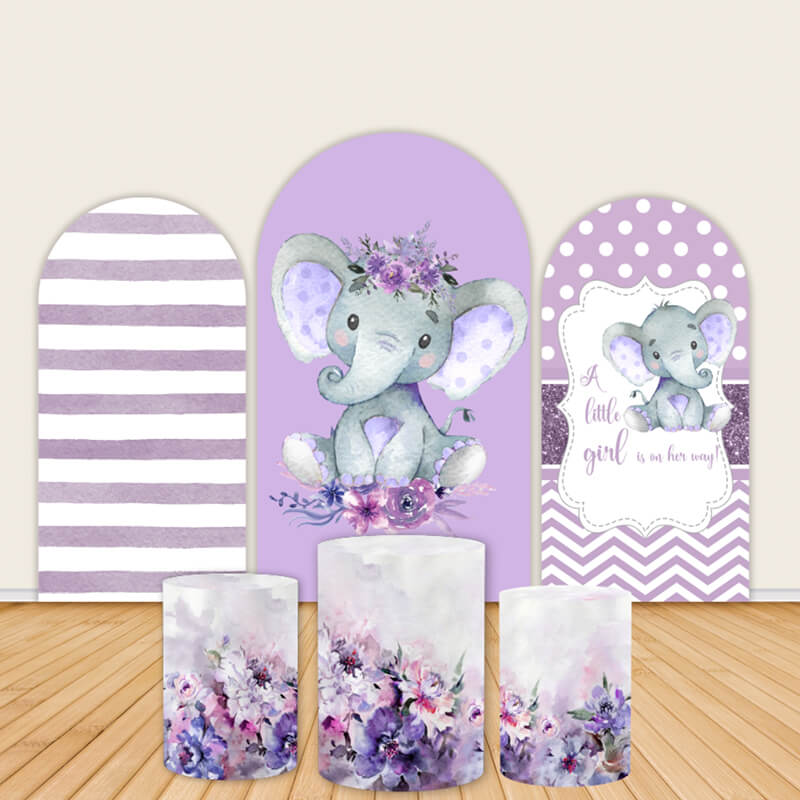 Elephant Baby Shower Party Decorations Purple Girl Backdrop-ubackdrop