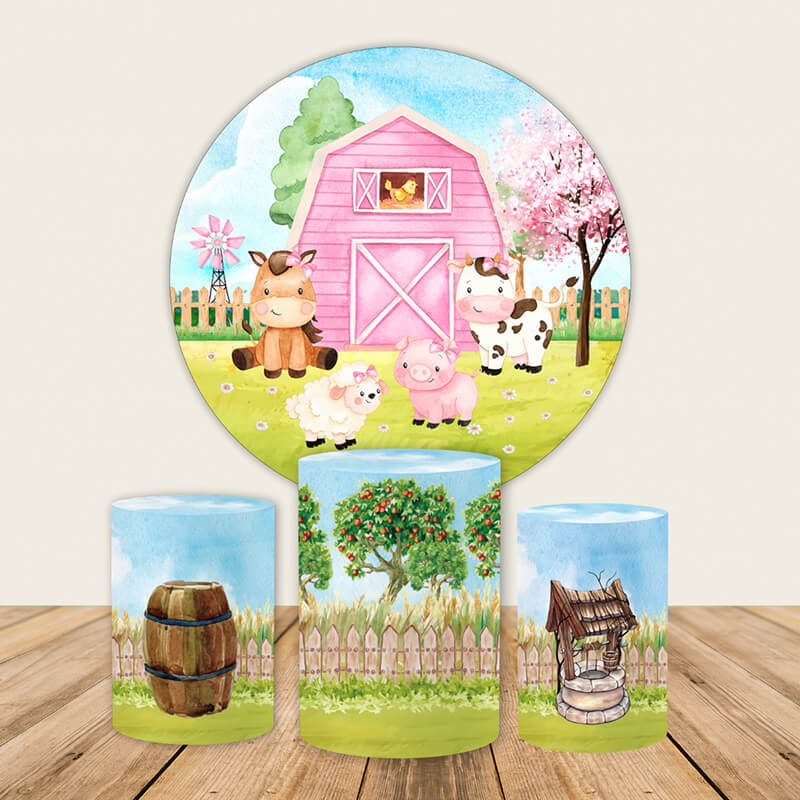 Farm Pattern Backdrop Farm Party Round Backdrop for Kids Birthday – ubackdrop