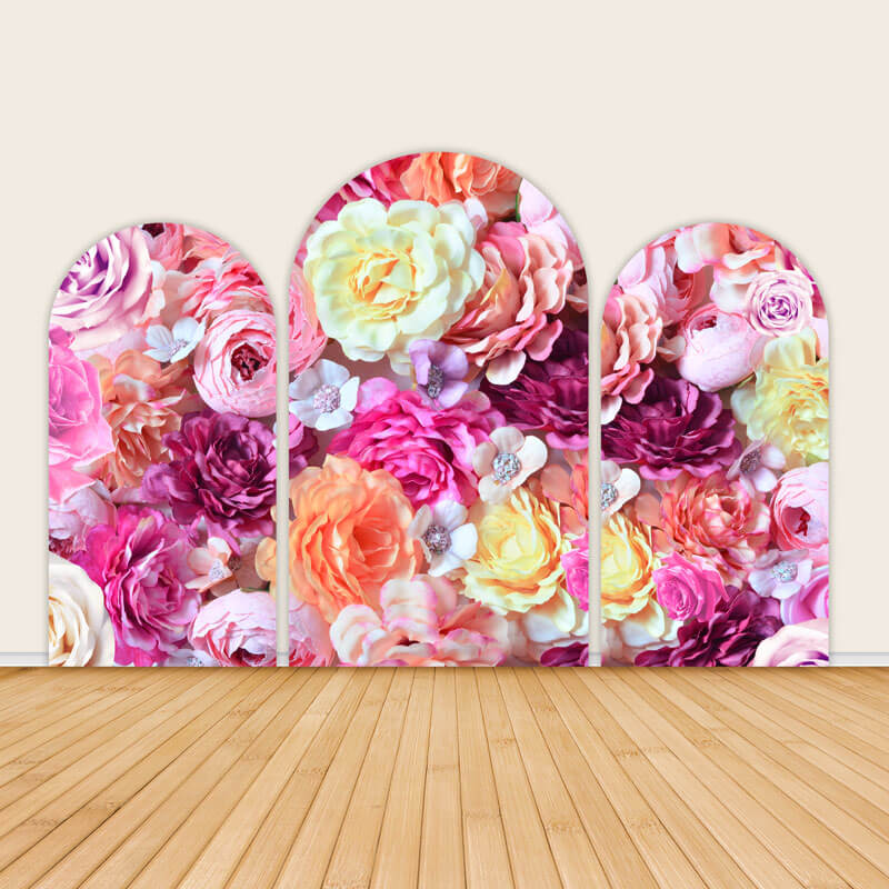 Flowers Arch Backdrop Cover Pink Rose-ubackdrop