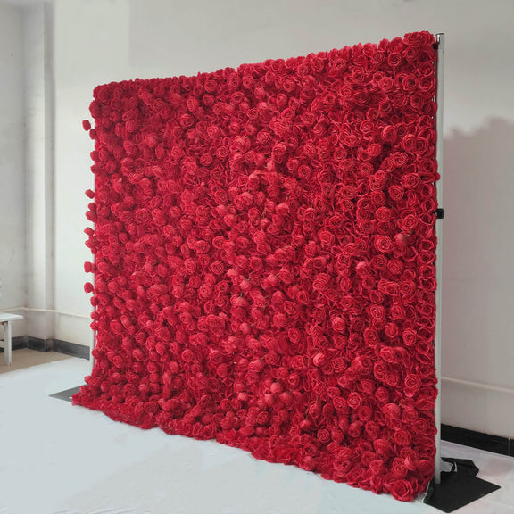 Full Red Roses Fabric Flower Wall For Wedding Arrangement Romantic Atm