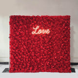 Full Red Roses Fabric Flower Wall For Wedding Arrangement Romantic Atmosphere