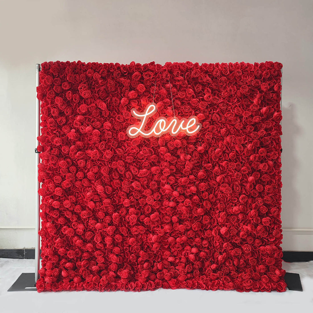 Full Red Roses Fabric Flower Wall For Wedding Arrangement Romantic Atm