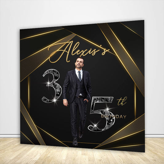 Gold Line Men's 35th Birthday Party Backdrop Decoration-ubackdrop