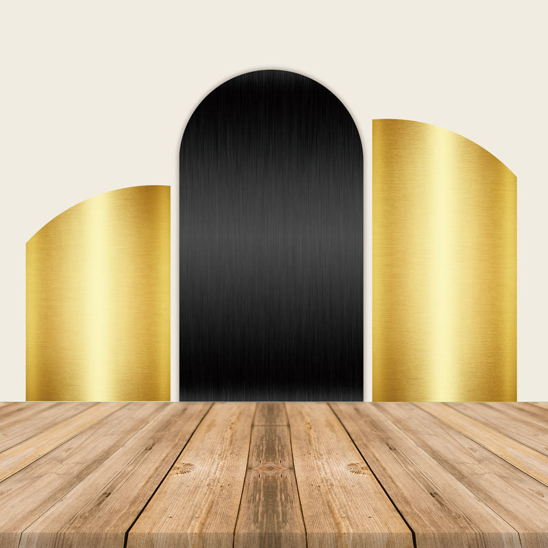 Gold and Black Arch Shiny Backdrop Wall Birthday Party Decoration-ubackdrop