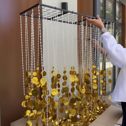 2.6x1ft Metal Stand With Golden Sequin Curtain Backdrop Shimmer Wall Decoration-ubackdrop