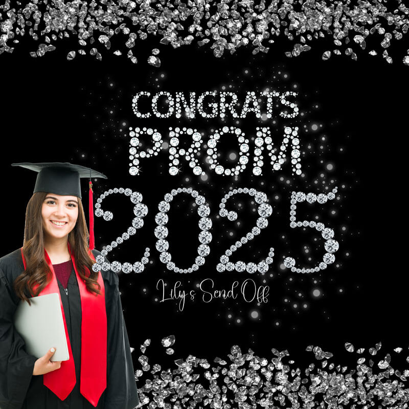 Graduation Party Decorations Backdrop Black Silver Prom 2025 – ubackdrop