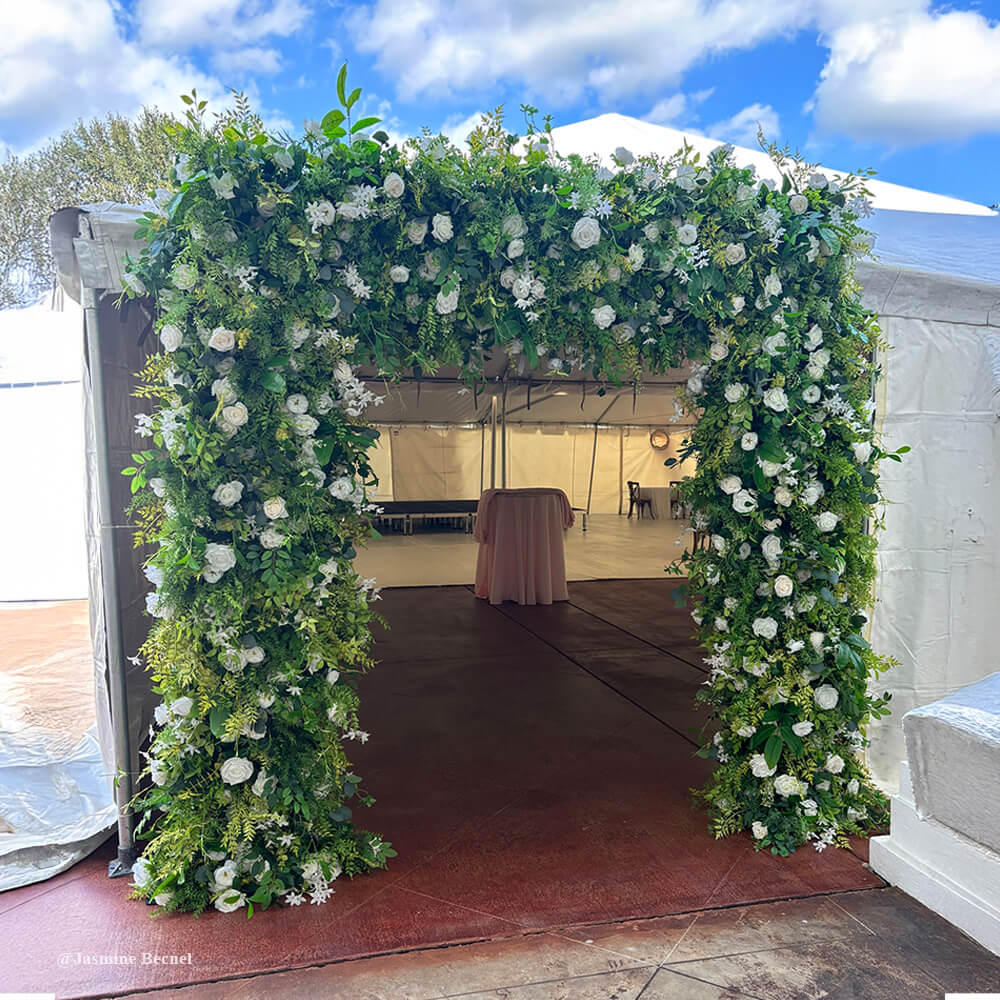 Green White Roses Fabric Artificial Flower Wall Arch Wedding Party Decoration-ubackdrop