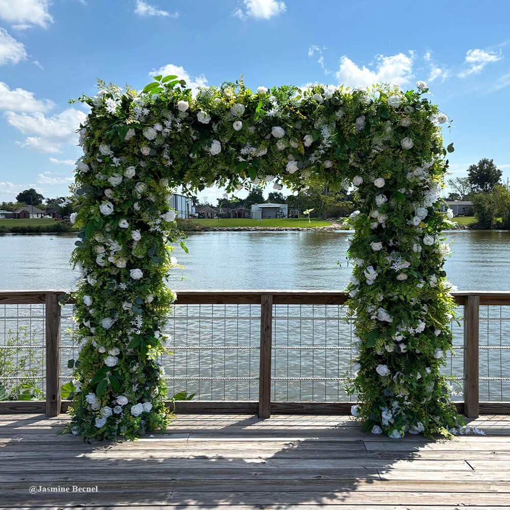 Green White Roses Fabric Artificial Flower Wall Arch Wedding Party Decoration-ubackdrop