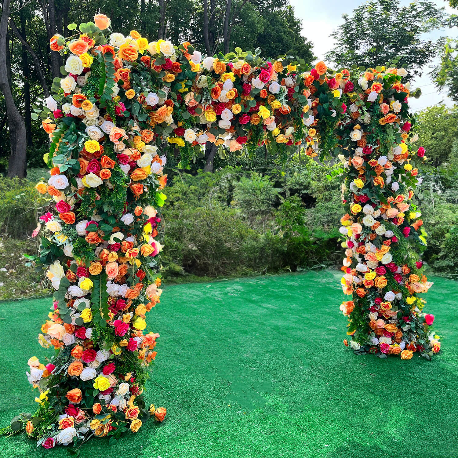Green Orange Fabric Artificial Flower Wall Arch Wedding Party Decoration-ubackdrop