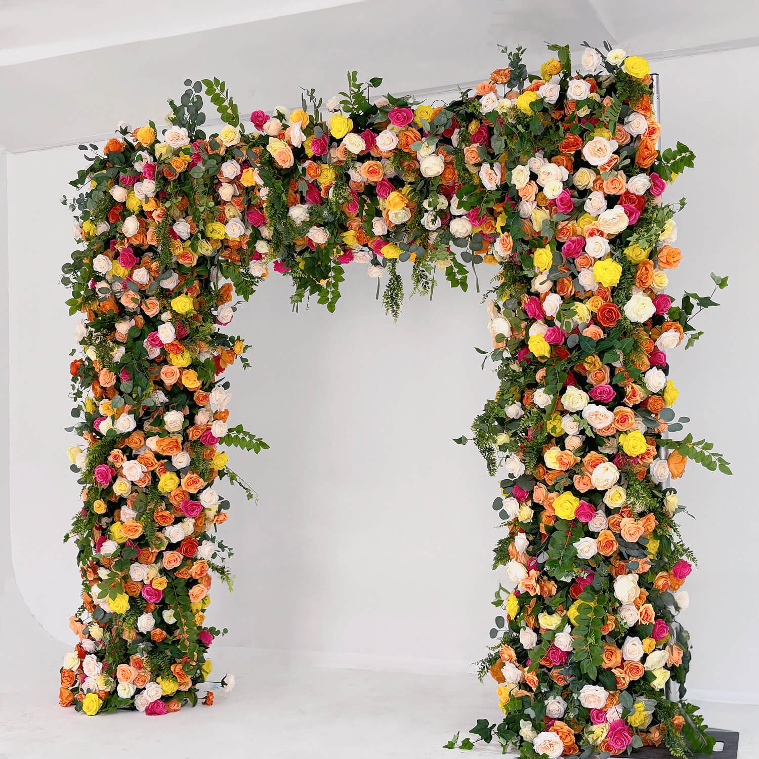 Green Orange Fabric Artificial Flower Wall Arch Wedding Party Decoration-ubackdrop
