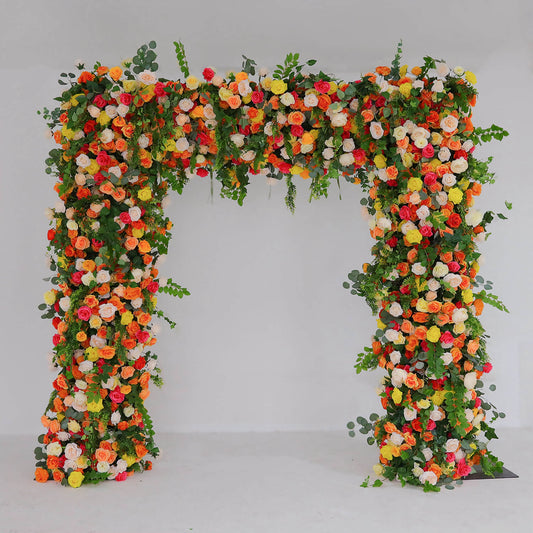 Green Orange Fabric Artificial Flower Wall Arch Wedding Party Decoration