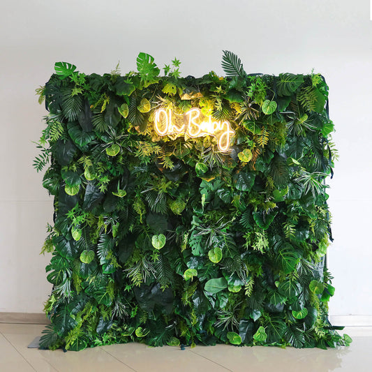 Green Tropical Jungle Fabric Artificial Flower Wall Backdrop exudes a strong tropical atmosphere-ubackdrop