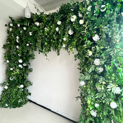 Green White Fabric Artificial Flower Wall Arch Wedding Party Decoration-ubackdrop