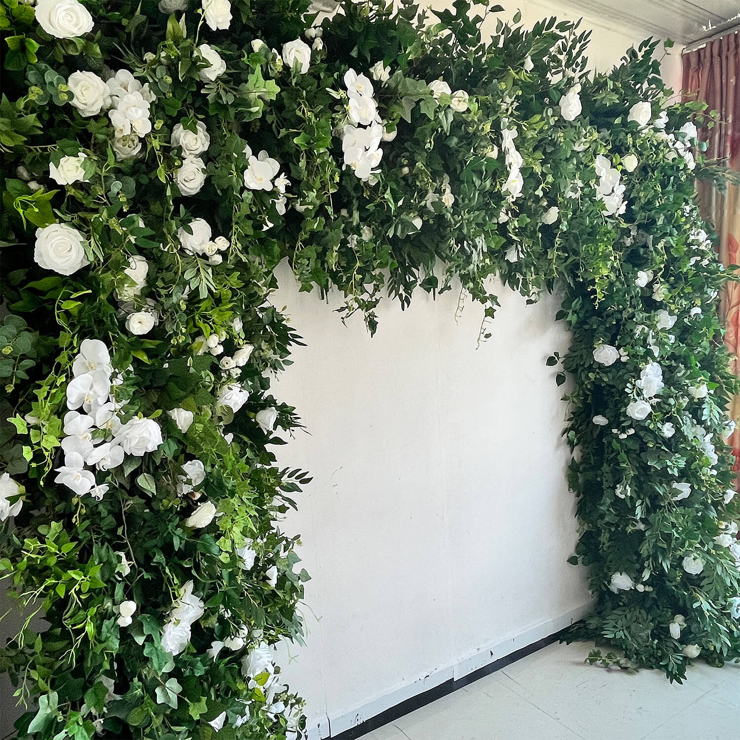 Green White Fabric Artificial Flower Wall Arch Wedding Party Decoration-ubackdrop