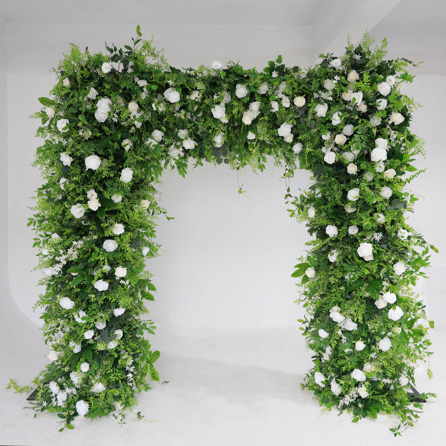 Green White Roses Fabric Artificial Flower Wall Arch – ubackdrop