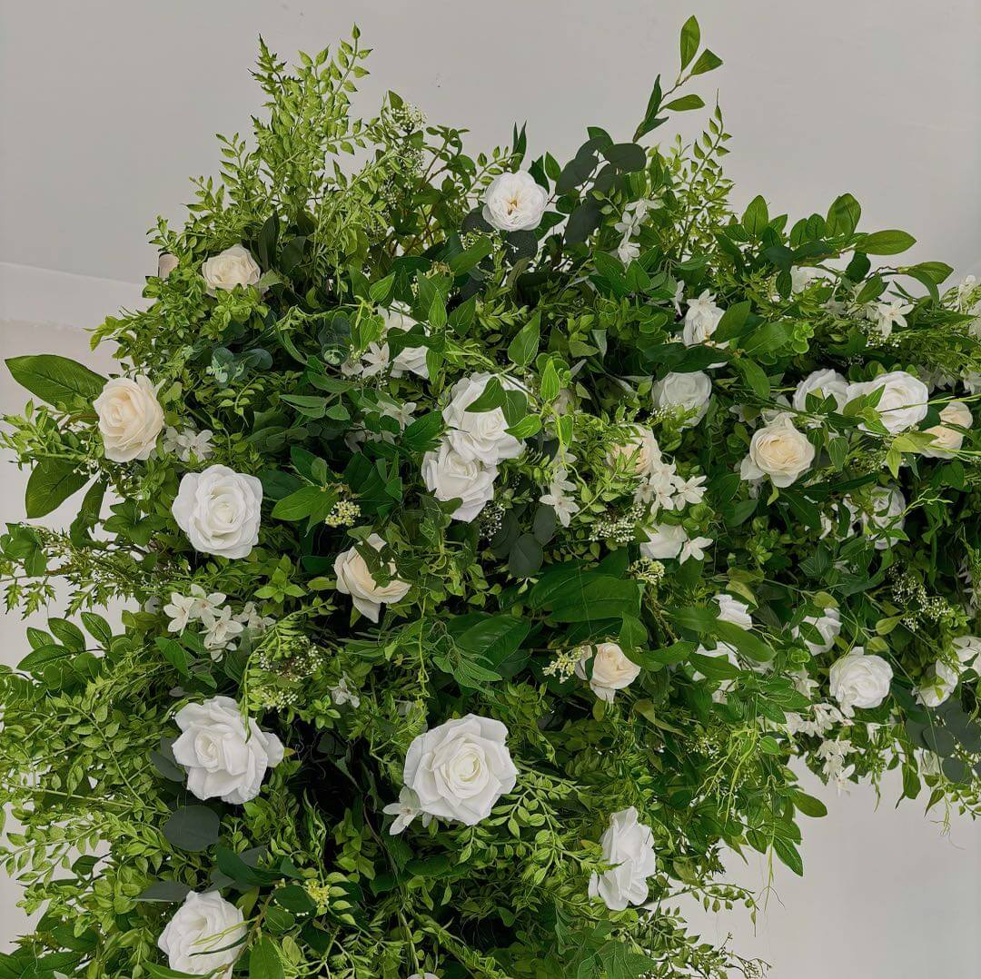 Green White Roses Fabric Artificial Flower Wall Arch Wedding Party Decoration-ubackdrop
