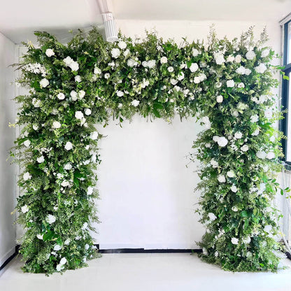 Green White Roses Fabric Artificial Flower Wall Arch Wedding Party Decoration