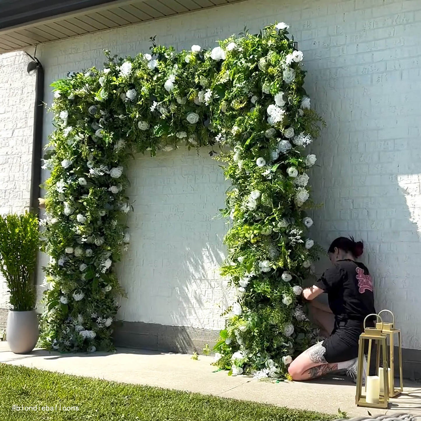 Green White Roses Fabric Artificial Flower Wall Arch Wedding Party Decoration-ubackdrop