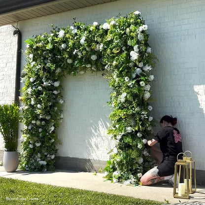 Green White Roses Fabric Artificial Flower Wall Arch Wedding Party Decoration-ubackdrop