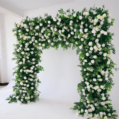 Green and White Fabric Artificial Flower Wall Arch Wedding Birthday Party Decoration-ubackdrop