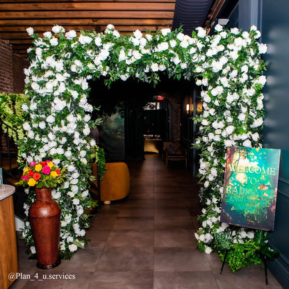Green and White Fabric Artificial Flower Wall Arch Wedding Birthday Party Decoration-ubackdrop