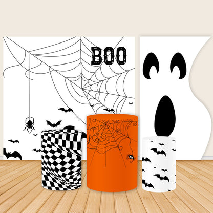 4x7ft Half Vase Backdrop Metal Frame Stand With Halloween Ghost Print Cover-ubackdrop