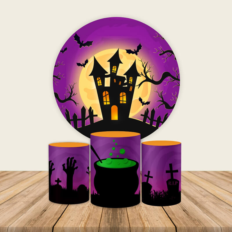 Halloween Cartoon Castle Arched Wall Cover-ubackdrop