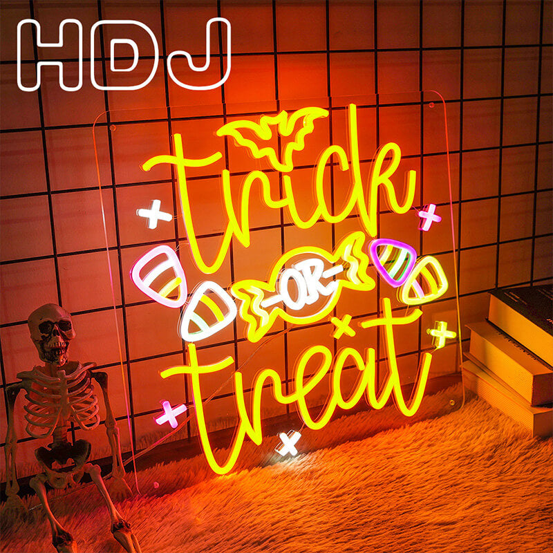 Halloween LED Neon Sign Trick or Treat Letters Glowing Letters Candy Decoration Lights-ubackdrop