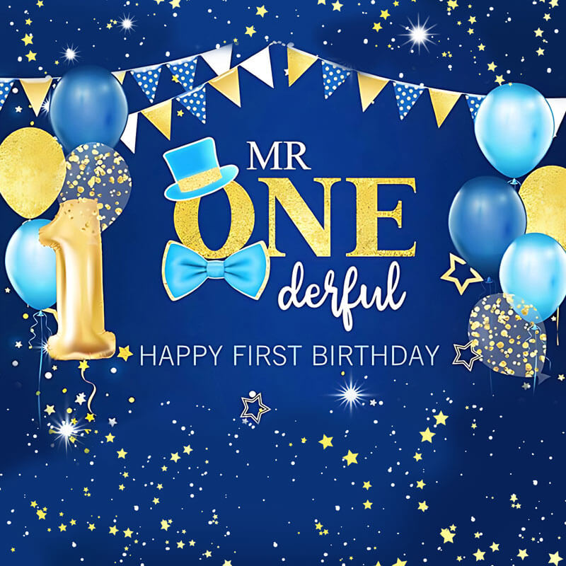 Happy 1st Birthday Backdrop Blue First Birthday Backdrop – ubackdrop