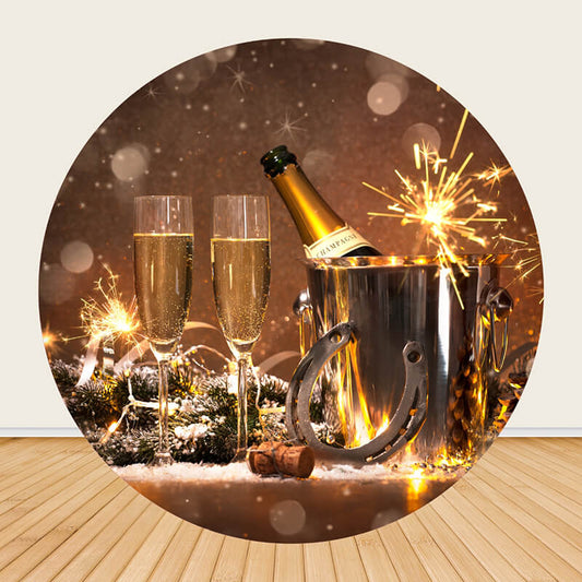 Happy New Year Gold Round Backdrop Cover-ubackdrop