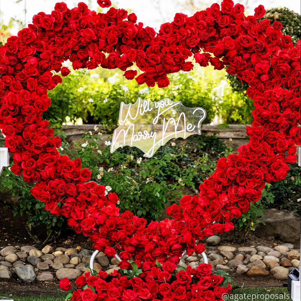 8ft Romantic Atmosphere Heart Shaped Red Rose Flower Wall Wedding Decoration Indoor-ubackdrop