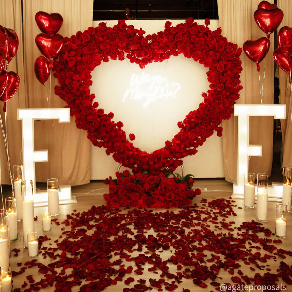 8ft Romantic Atmosphere Heart Shaped Red Rose Flower Wall Wedding Decoration Indoor-ubackdrop