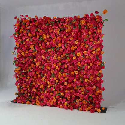 Vibrant Hot Pink and Orange Rose Flower Wall Backdrop for Weddings & Events-ubackdrop
