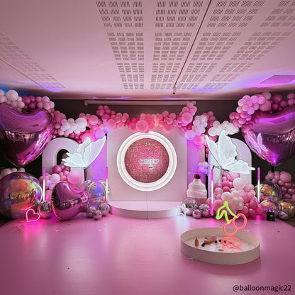 Hot Pink Shiny Hearts Inflatable Mirror Ball Reusable Big Bubble Balloon-ubackdrop