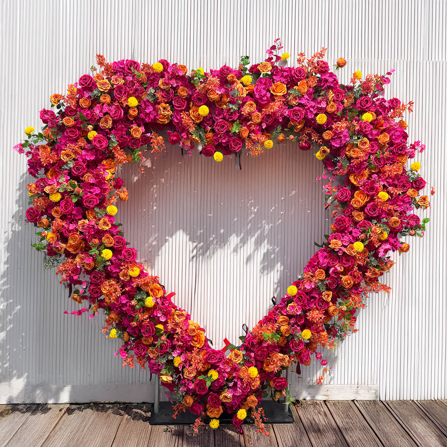 Hot Pink Heart Shaped Flower Wall Wedding Decoration-ubackdrop