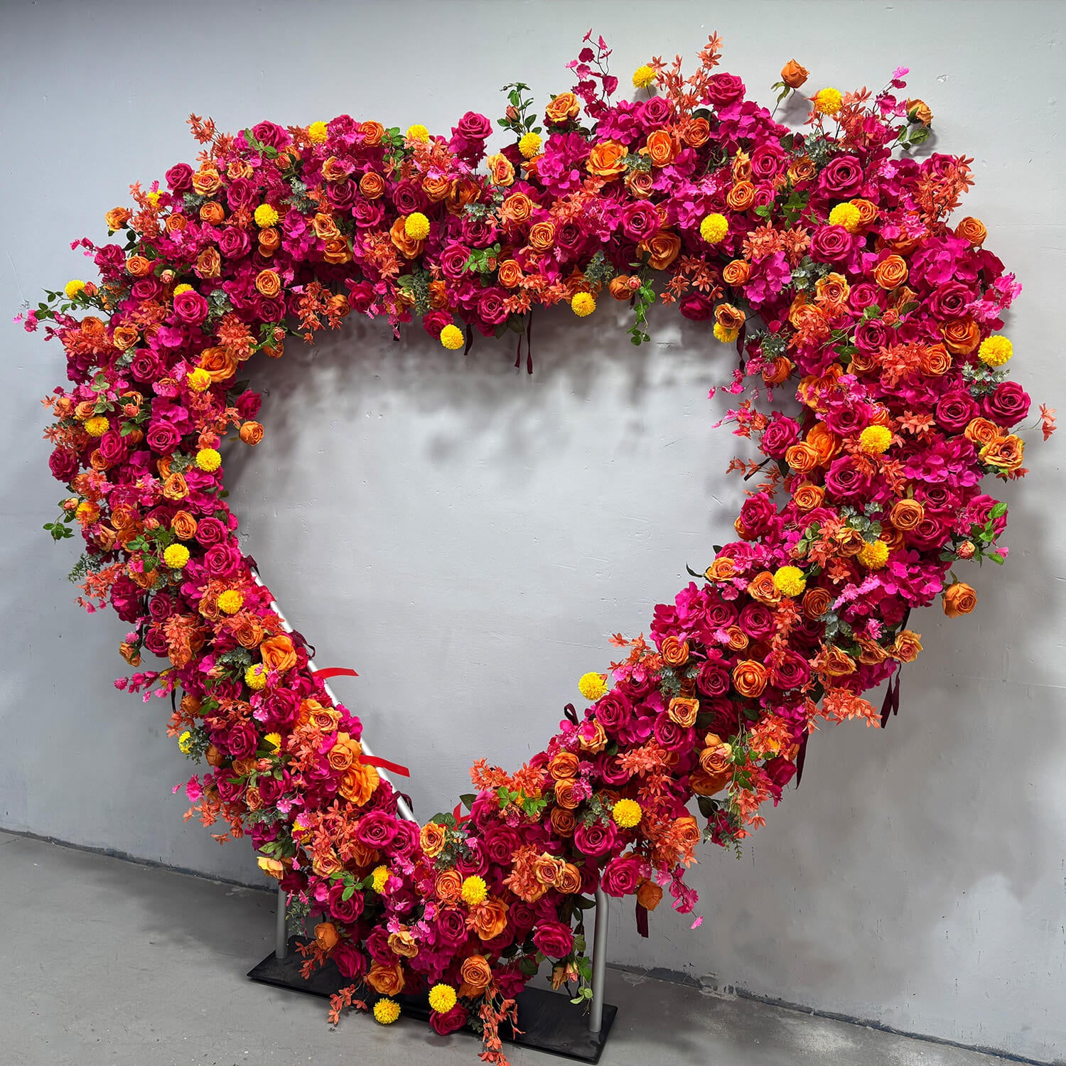 Hot Pink Heart Shaped Flower Wall Wedding Decoration-ubackdrop