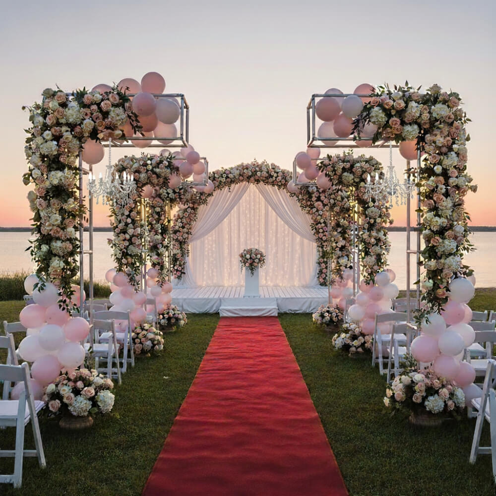 3.7x8.2ft Inverted L-Shaped Stand with Heavy-Duty Base Plate for Event Decorations