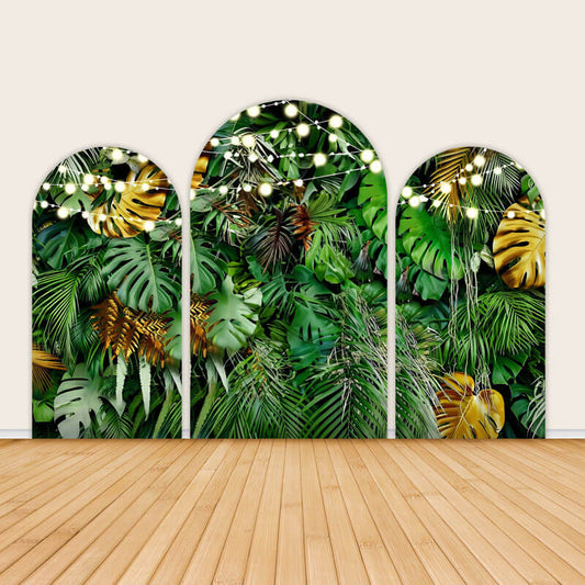 Jungle Green Tropical Palm Leaves Arch Backdrop-ubackdrop