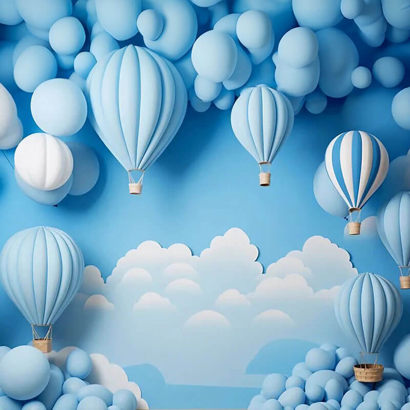 Kids Birthday Backdrop Blue Sky Clouds Hot Air Backdrop – ubackdrop