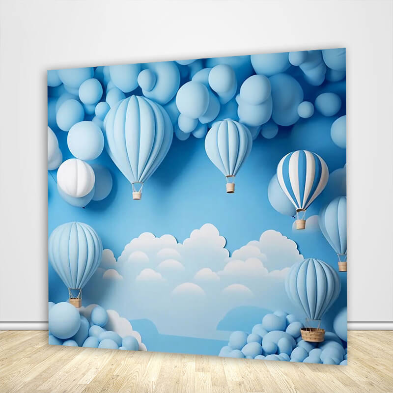 Kids Birthday Backdrop Blue Sky Clouds Hot Air Backdrop-ubackdrop
