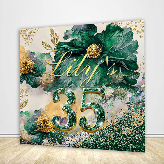 Luxurious Green and Gold Floral 35th Birthday Party Backdrops-ubackdrop