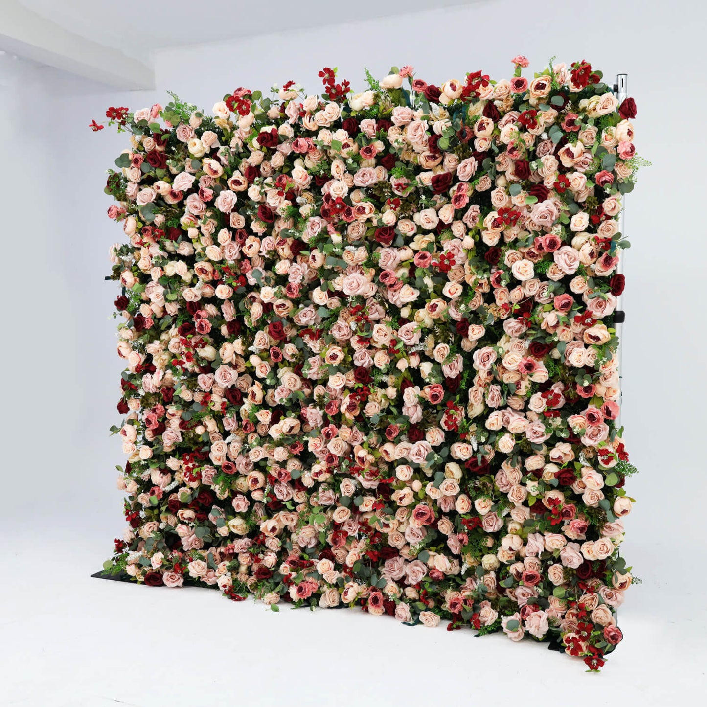 Luxury Flower Wall with Burgundy and Pink Roses for Elegant Celebrations-ubackdrop